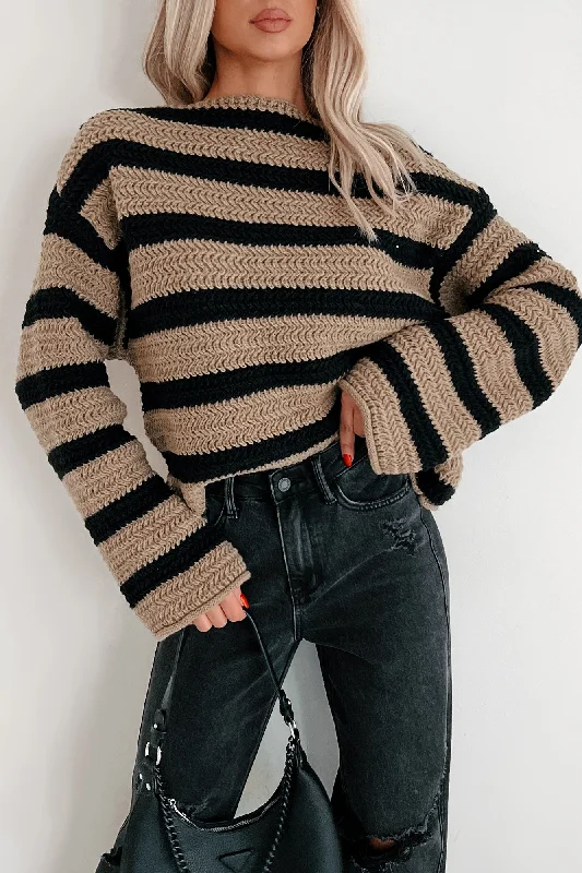 Crossing Lines Striped Boatneck Sweater (Black/Camel)