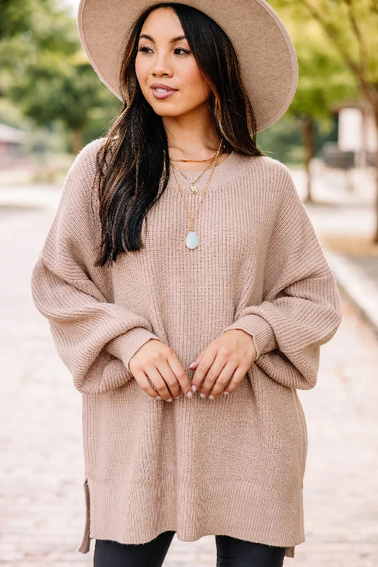 Go On Your Way Taupe Brown Way Sweater Tunic