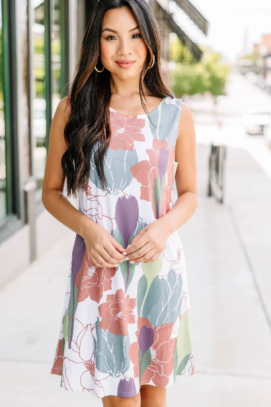 Going Out Ivory White Floral Shift Dress