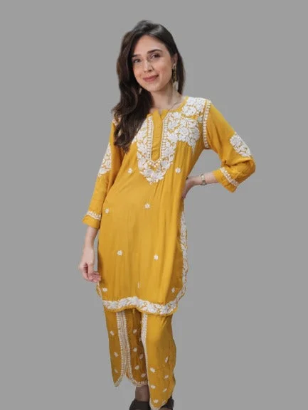 Mustard Yellow Chikankari Set