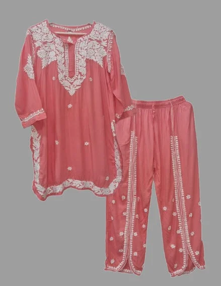 Peachy pink Modal Chikankari Set