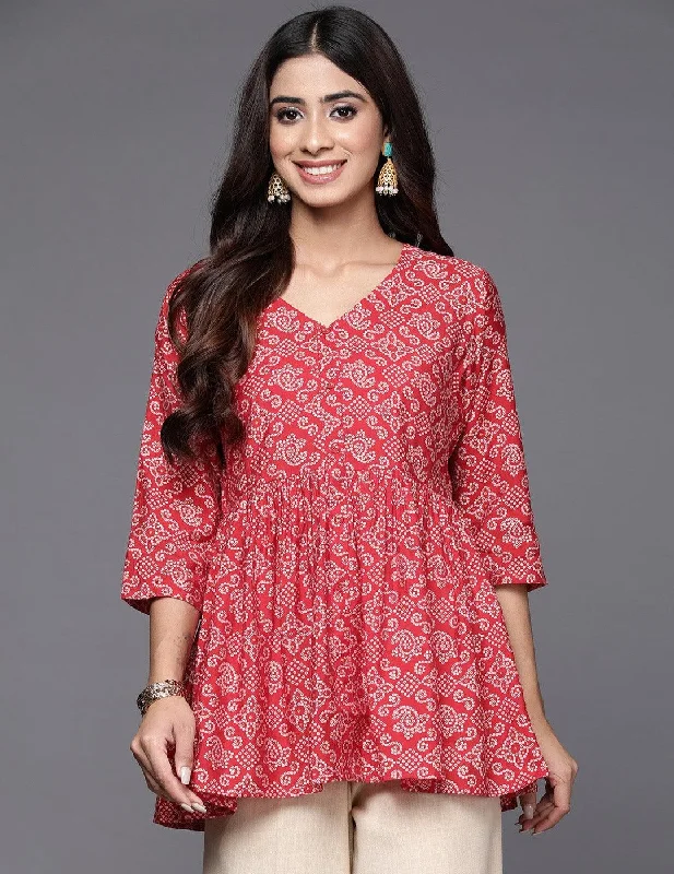 Red Bandhani Peplum Top