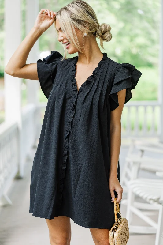 Rise To The Occasion Black Ruffled Dress