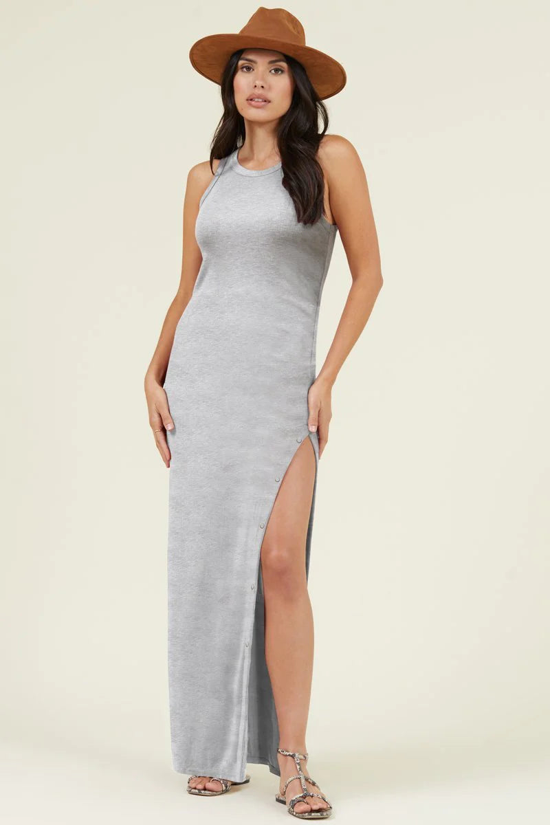 Cabana Side Slit Maxi Dress - Heather Grey