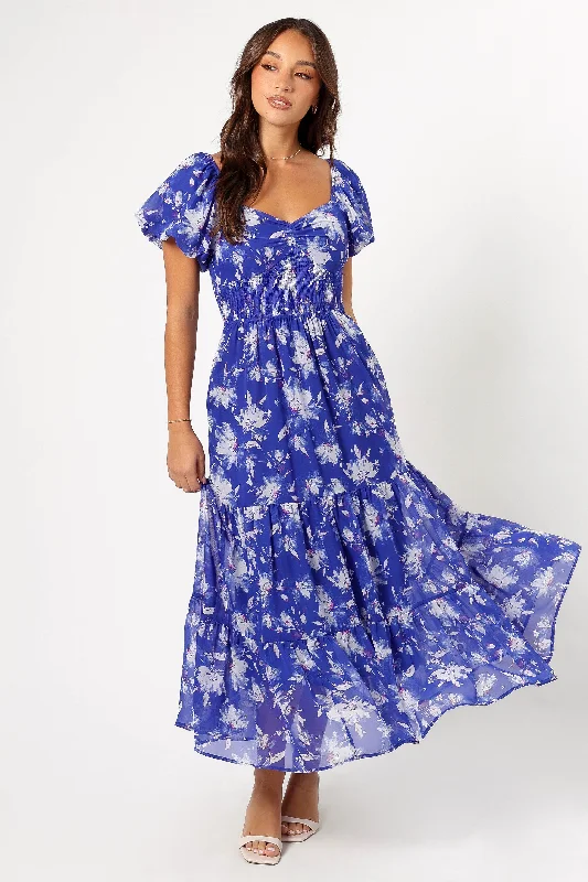 June Short Sleeve Maxi Dress - Bright Blue