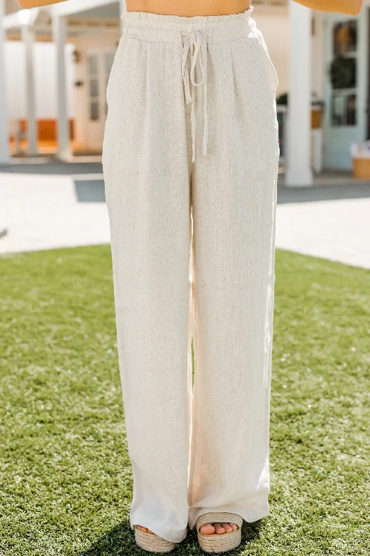 Summer Loving Oatmeal White Linen Pants