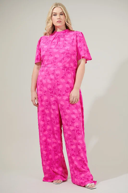 Clever Floral Mock Neck Wide Leg Jumpsuit Curve