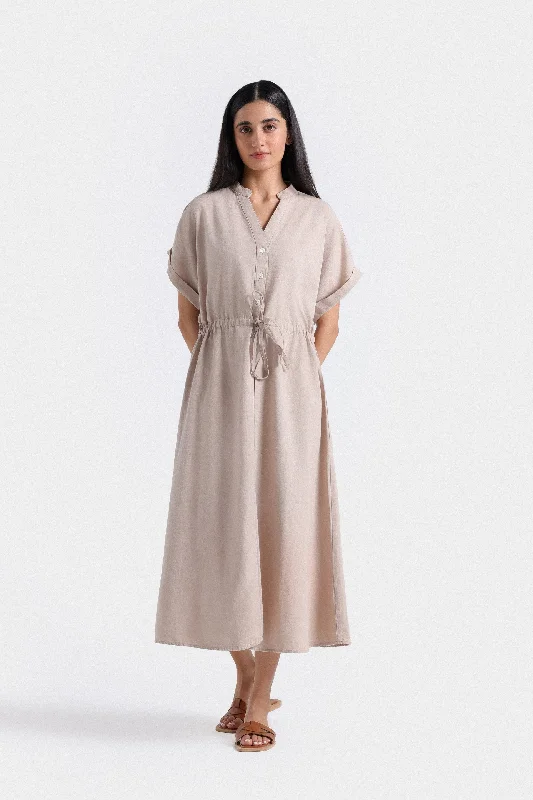 Cotton Linen Dress with Drawstring