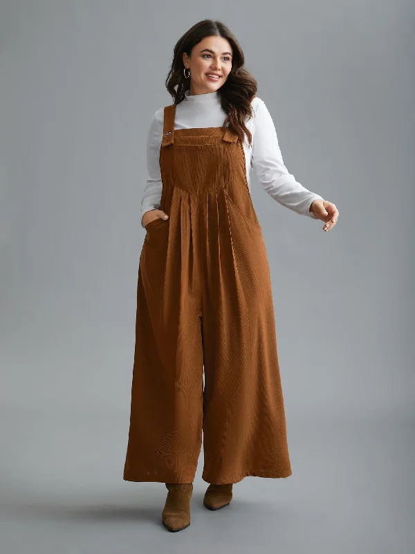 Plain Chest Pocket Pleated Jumpsuit