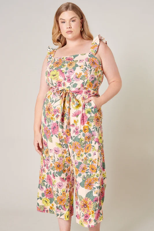 Twiggy Shell Floral Wide Leg Sleeveless Jumpsuit Curve