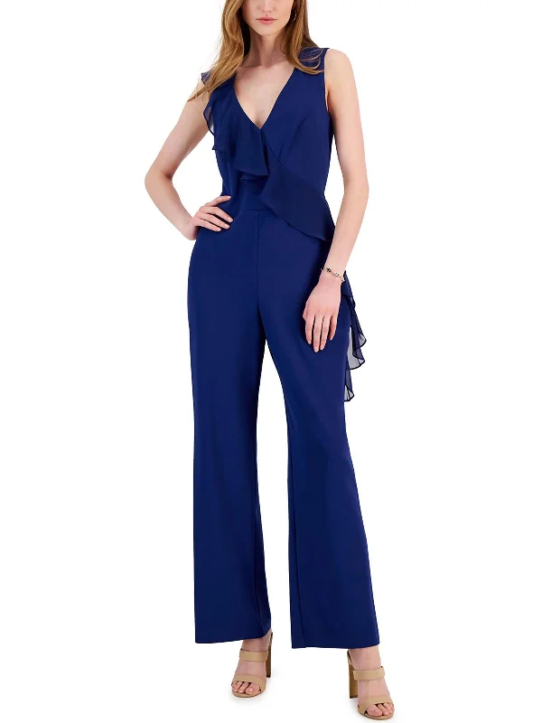 Womens V-Neck Ruffled Jumpsuit